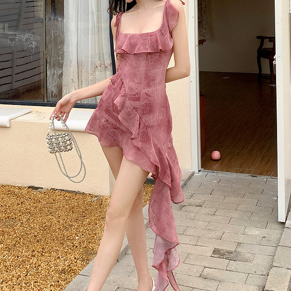 Mermaid Ji Ruffled Irregular Ribbon Dress