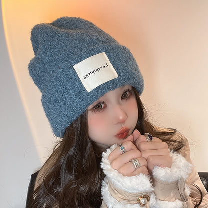 Patch Loose Warm Ear Protection Knitted Hat