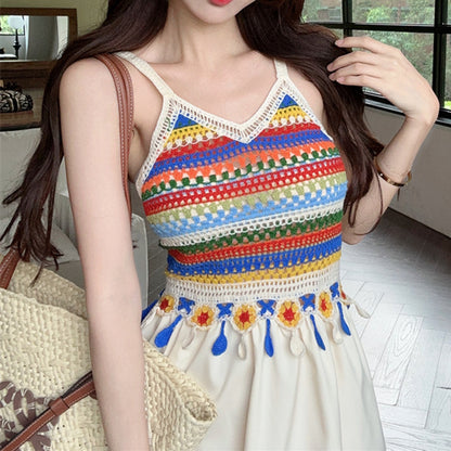 70% Colorful Ethnic Resort Style Paneled Slip Dress