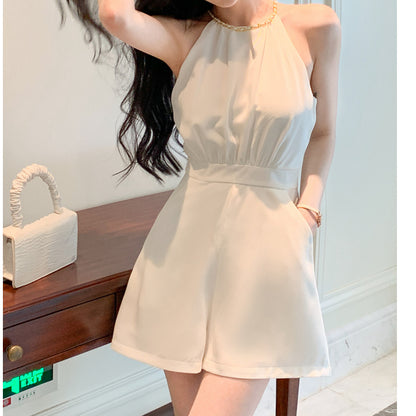 Chain Halterneck Slim Fit Sleeveless Shorts Jumpsuit