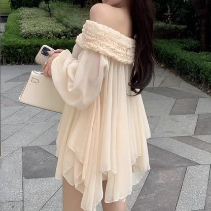 Off-Shoulder Irregular Chiffon Loose A-Line Top