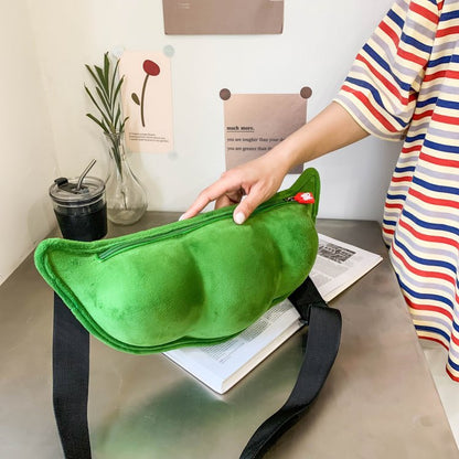 Fluffy Edamame Zipper Casual Shoulder Chest Bag