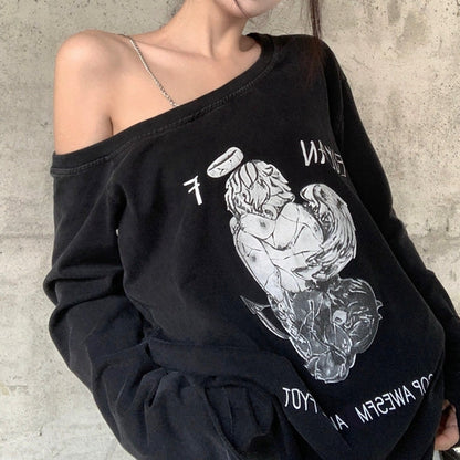 70% Slanted Collar Loose Off Shoulder Long Sleeve T-Shirt