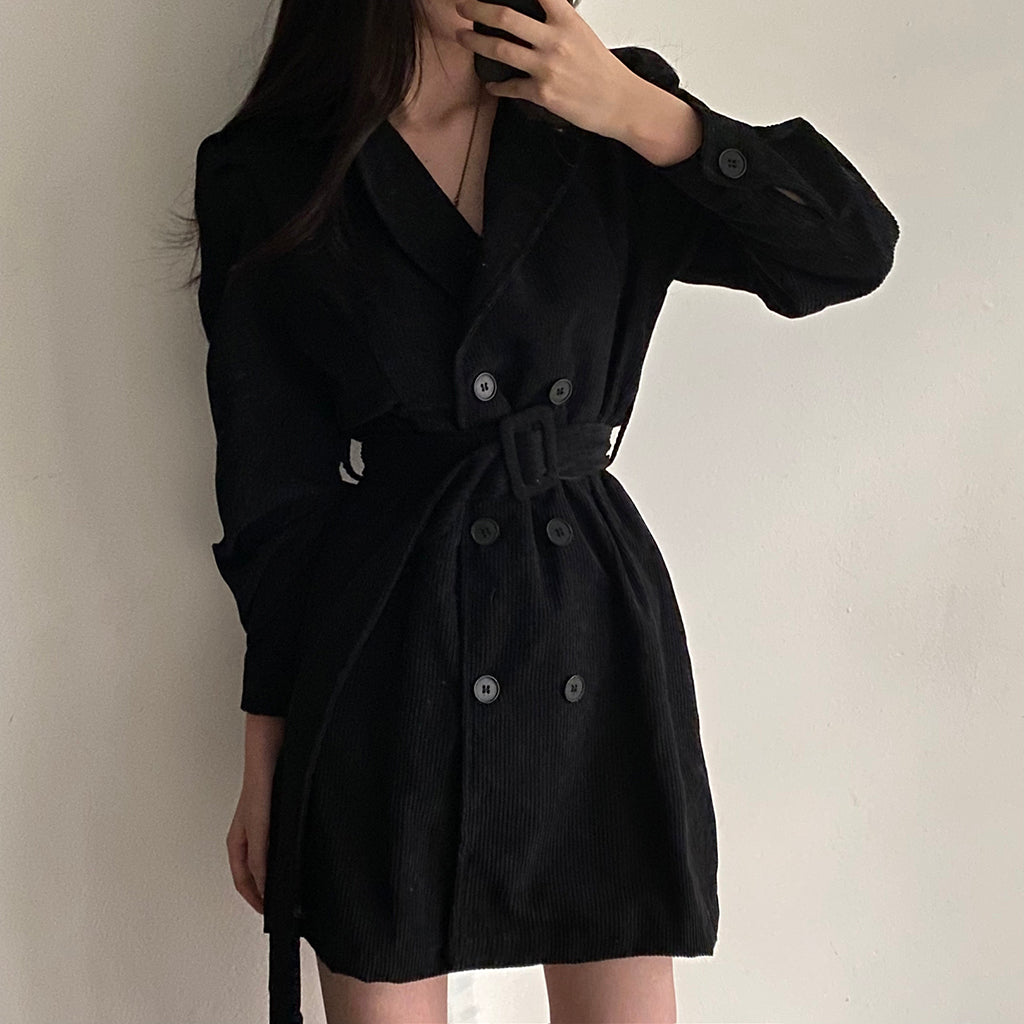 Double Breasted Corduroy Belt Suit Dress