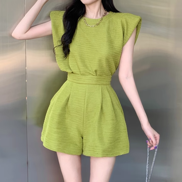 Round Neck Sleeveless Top High Waist Shorts Set