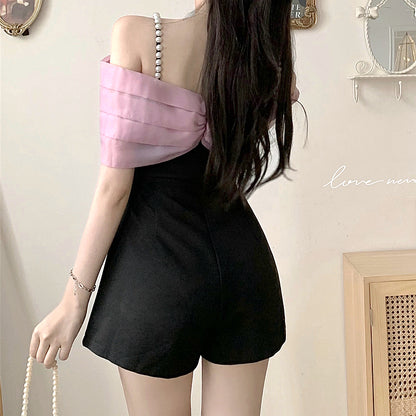 High Waist Off-Shoulder Camisole Jumpsuit Shorts