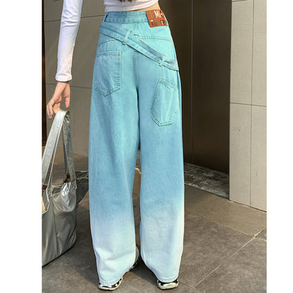 Blue Gradient Destroyed High Rise Relaxed Jeans