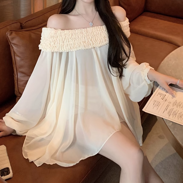 Off-Shoulder Irregular Chiffon Loose A-Line Top