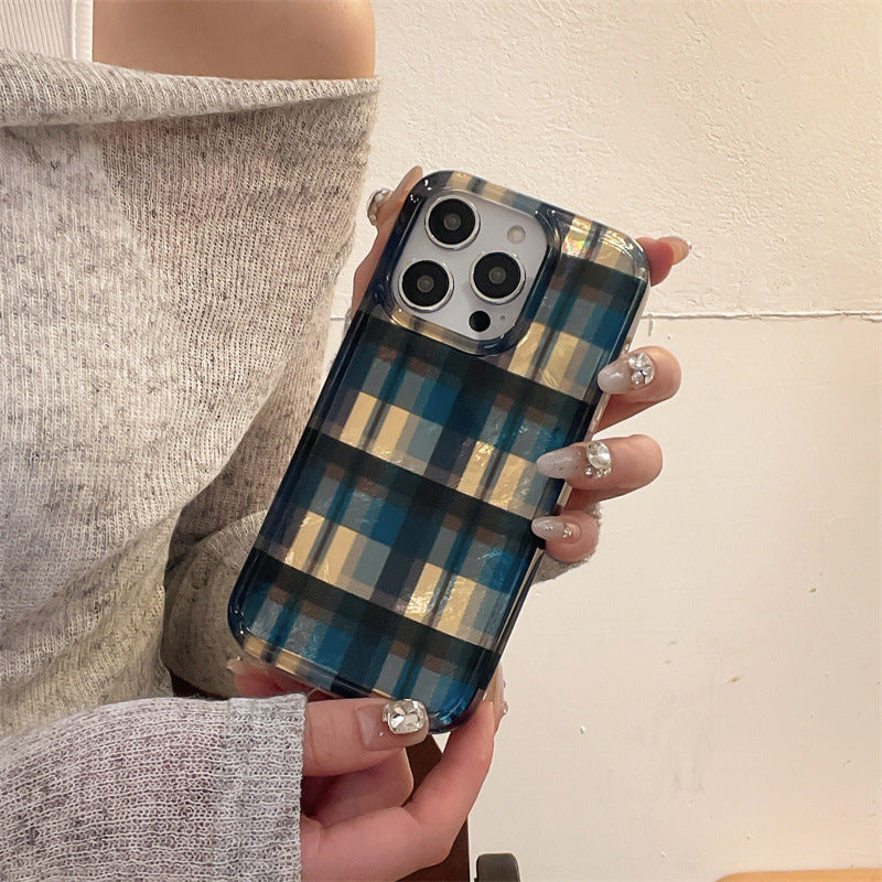 Contrast Color Plaid Pattern Silicone iPhone Case