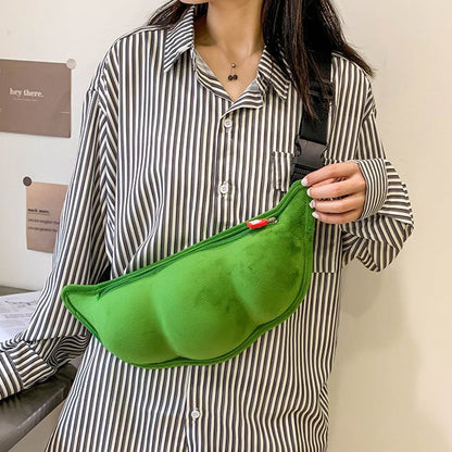 Fluffy Edamame Zipper Casual Shoulder Chest Bag