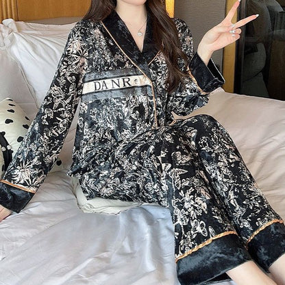 Button Light Luxury Lapel Velvet Pajamas Set