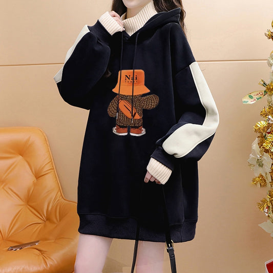 Hooded Fake Two Piece Sweatshirt Long Sleeve Coat