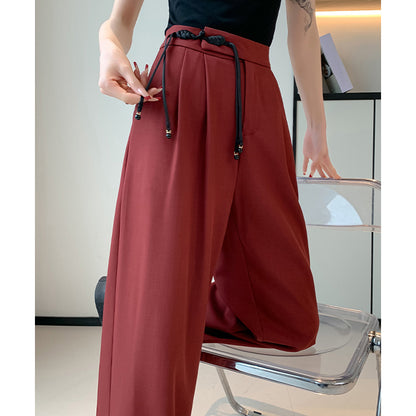 Buttoned Tassel Suit Trousers Wide Leg Pants