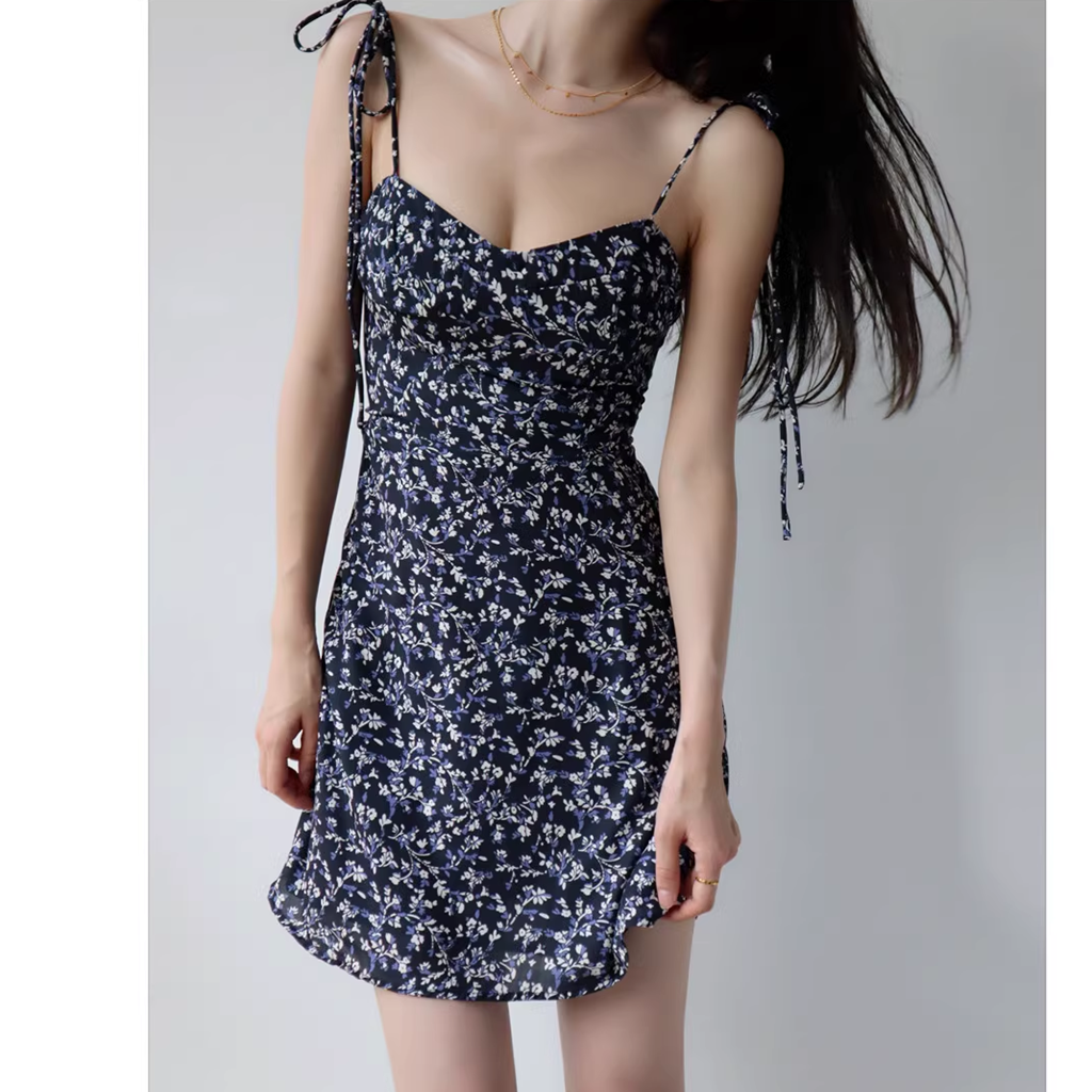 Low Cut Lace-Up Beach Floral Slip Dress