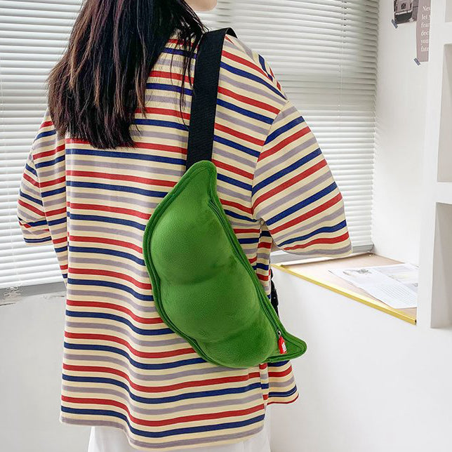 Fluffy Edamame Zipper Casual Shoulder Chest Bag