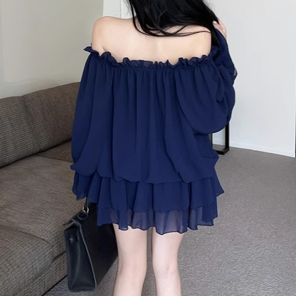 Chiffon Lantern Sleeve Loose Pleated Dress