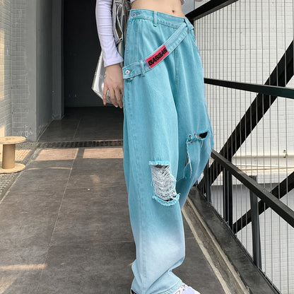 Blue Gradient Destroyed High Rise Relaxed Jeans