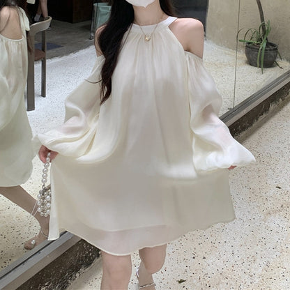 Off-Shoulder Long-Sleeved Sweet Loose A-Line Dress