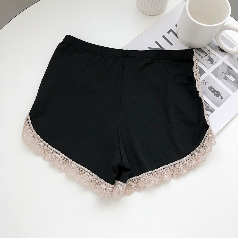 Lace Edge Mid-Waist Elastic Thin Safety Pants Shorts