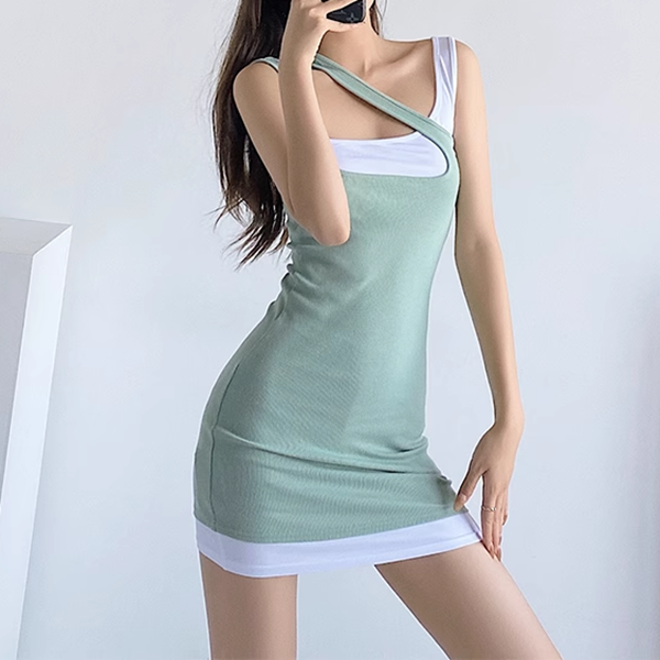 Fake Two-Piece Colorblock Slim Dress