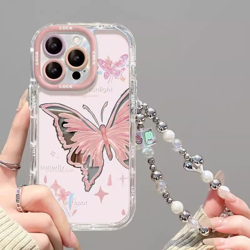 Pink Butterfly Mirror Bracelet iPhone Case