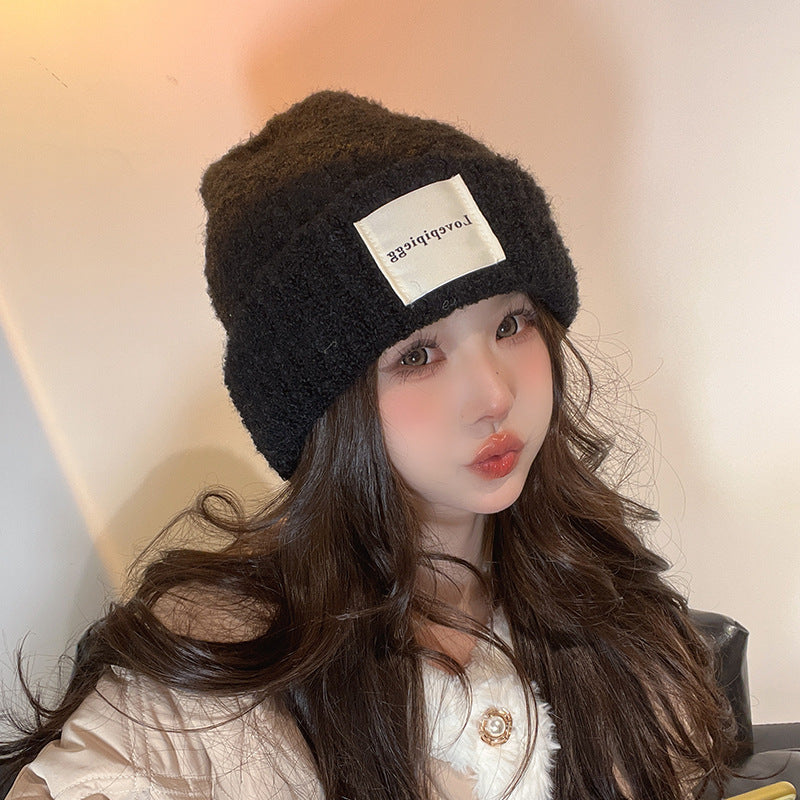 Patch Loose Warm Ear Protection Knitted Hat