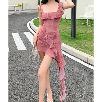 Mermaid Ji Ruffled Irregular Ribbon Dress