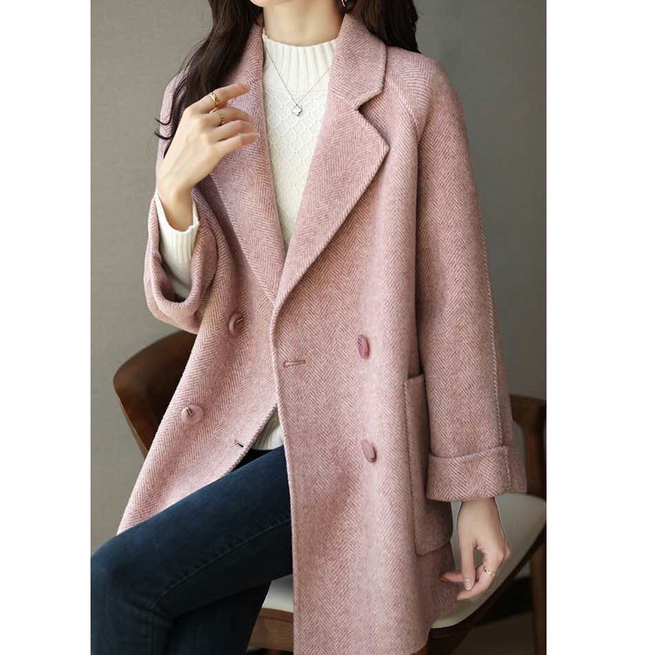 Woolen Pocket Loose Pattern Suit Coat Top