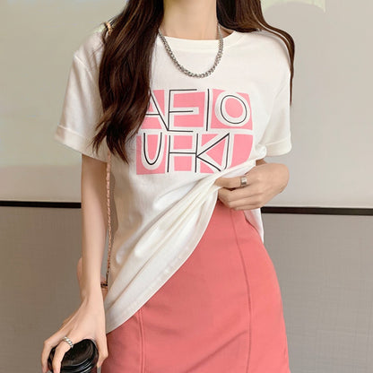 Letter Print T-Shirt Irregular High-Waist Skirt Set