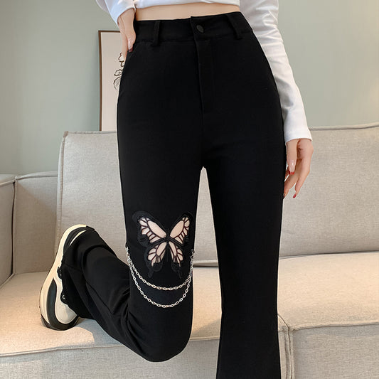 Black Hollow Bow Suit Trousers And High Waist Trousers