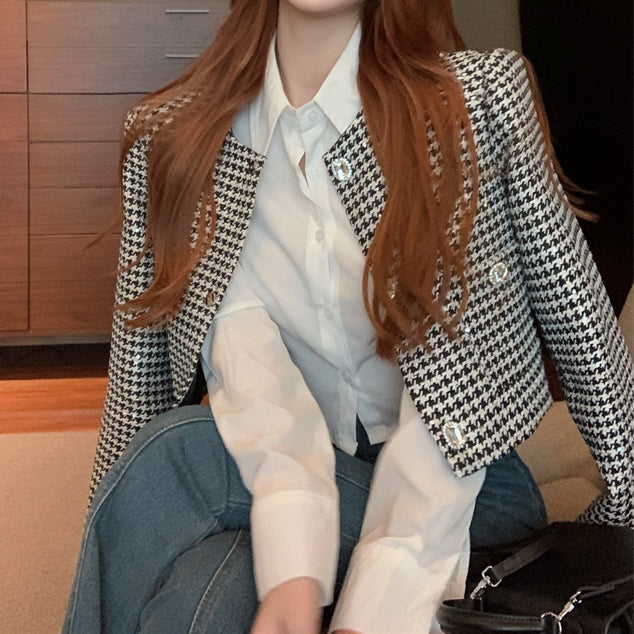 Plaid Coat Button Fashionable Long-Sleeved Shirt