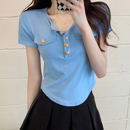 Solid Color Short Sleeve T-Shirt Irregular Top