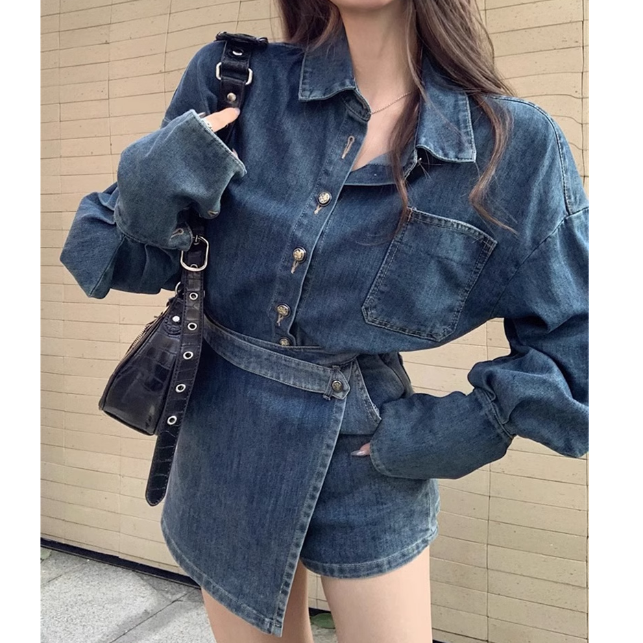 Retro Denim Jacket Irregular Skirt Set