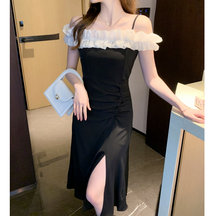 Off-Shoulder Fungus Collar Slit Long Dress