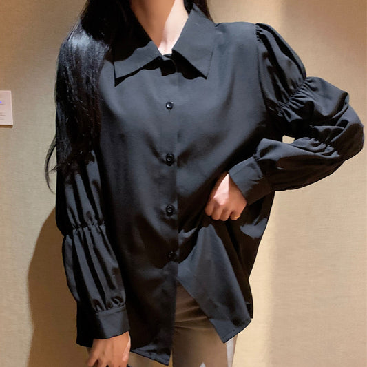 Plus Size Shirt Retro Puff Long Sleeve Top