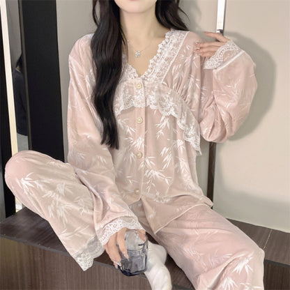 Lace Edge V-Neck Velvet Home Pajamas Set