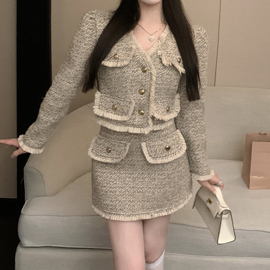 Long-Sleeved Coat Short Skirt Fashionable Suit