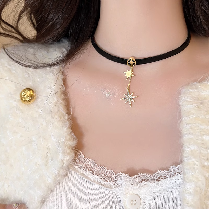 Eight-Pointed Star Pu Leather Necklace Choker Clavicle Chain