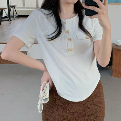 Solid Color Short Sleeve T-Shirt Irregular Top