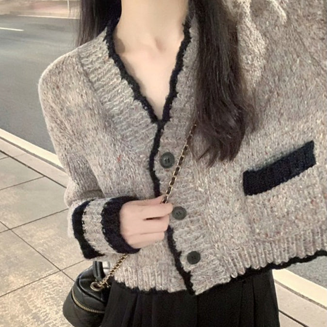 Short Cardigan Sweater V-Neck Knitted Coat Top