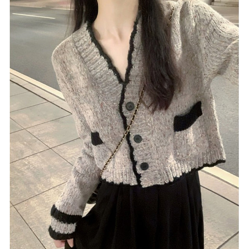 Short Cardigan Sweater V-Neck Knitted Coat Top