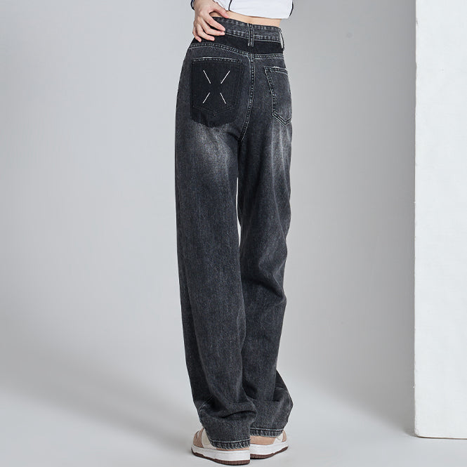 High-Waisted Wide-Leg Jeans Hip Cover Pants