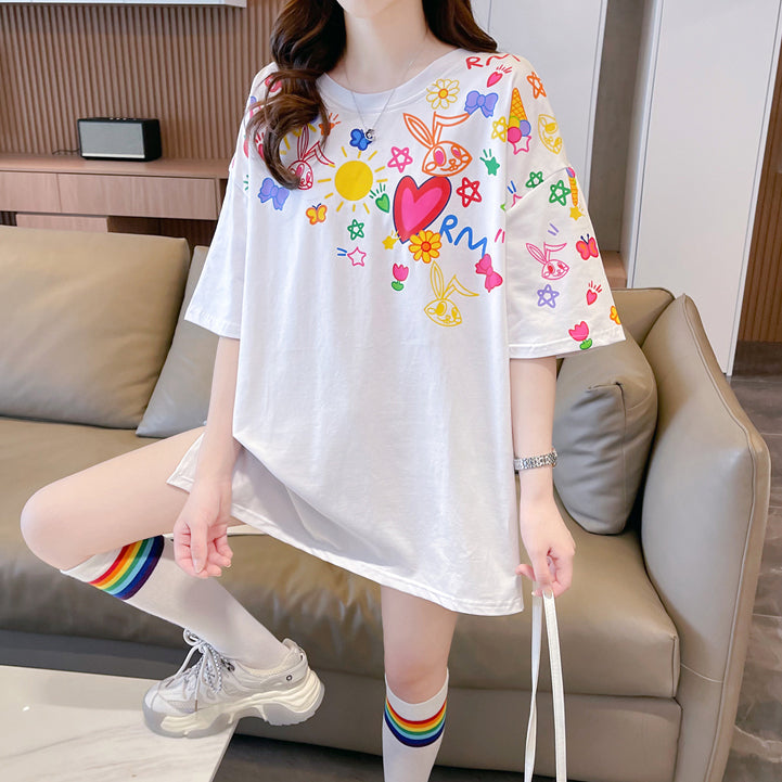 Cotton Round Neck Short-Sleeved T-Shirt Top