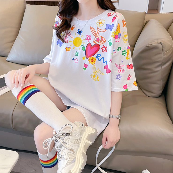 Cotton Round Neck Short-Sleeved T-Shirt Top