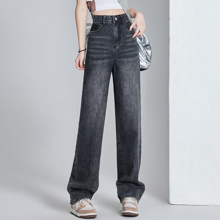 High-Waisted Wide-Leg Jeans Hip Cover Pants