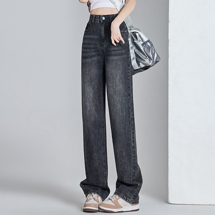 High-Waisted Wide-Leg Jeans Hip Cover Pants