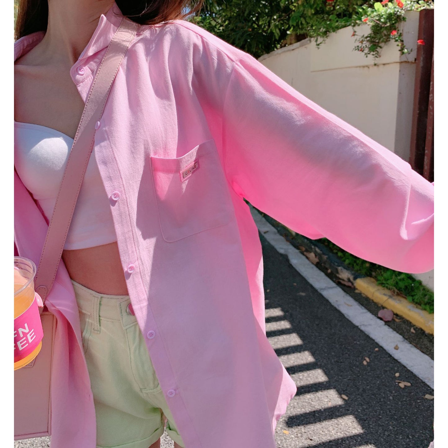 Loose Cotton Casual Long-Sleeved Pink Cardigan Shirt