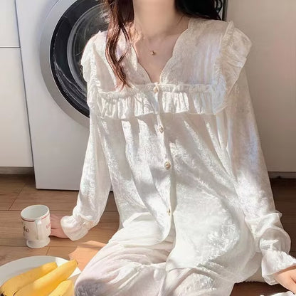 Palace Style Velvet Ruffle Home Pajamas Set