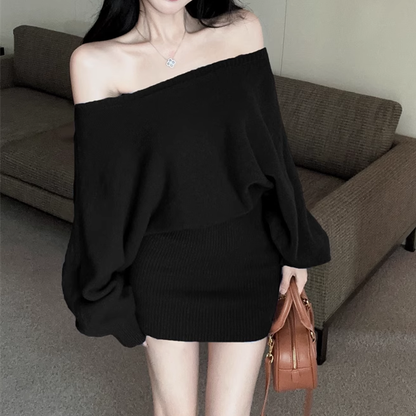 Off-Shoulder Stretch Knit Sweater Dress