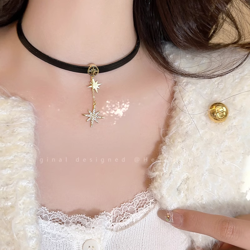 Eight-Pointed Star Pu Leather Necklace Choker Clavicle Chain